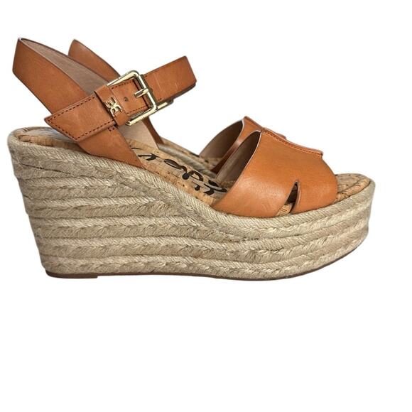 Sam Edelman Maura Espadrille Tan Leather Wedge Sandals Size 10 NEW - Picture 4 of 11
